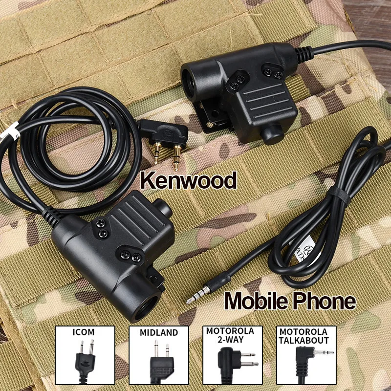 WADSN Tactical Military U94 PTT For COMTAC Earmor Headphones Headset Motorola Midland Baofeng Kenwood PTT UV-5R UV-82 888S Radio