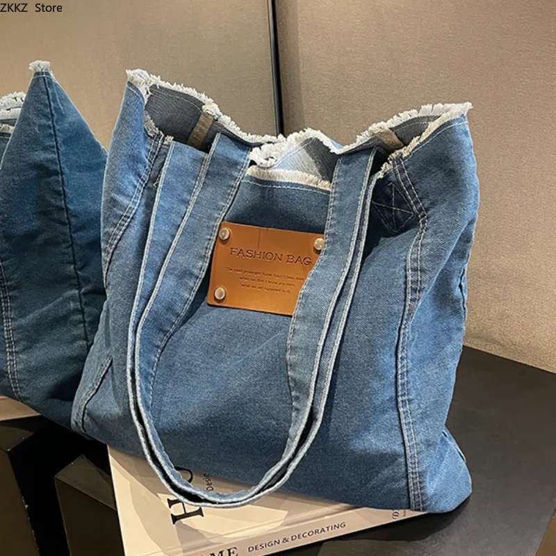 Bolso grande de tela vaquera para mujer, bolsa de hombro de gran capacidad, a la moda, de verano, 2023