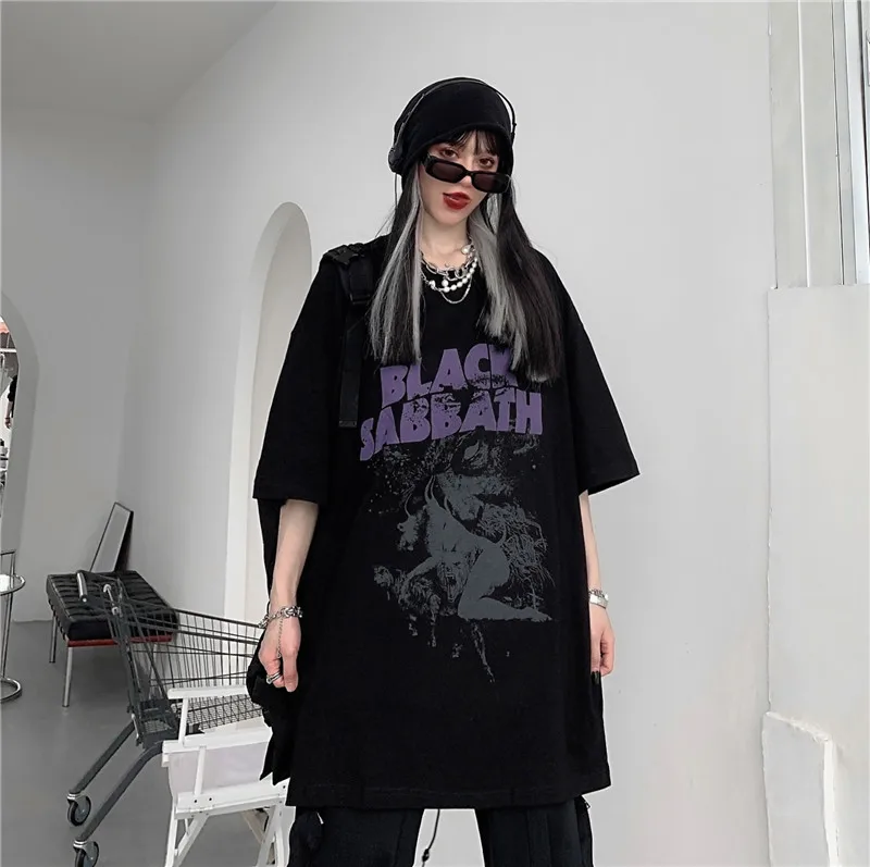 T-shirt w za dużym rozmiarze kobiety Y2K Grunge lato Goth kobiet T koszula kobiet luźny T-shirt Y2k druku główna ulica topy ubrania w stylu Harajuku
