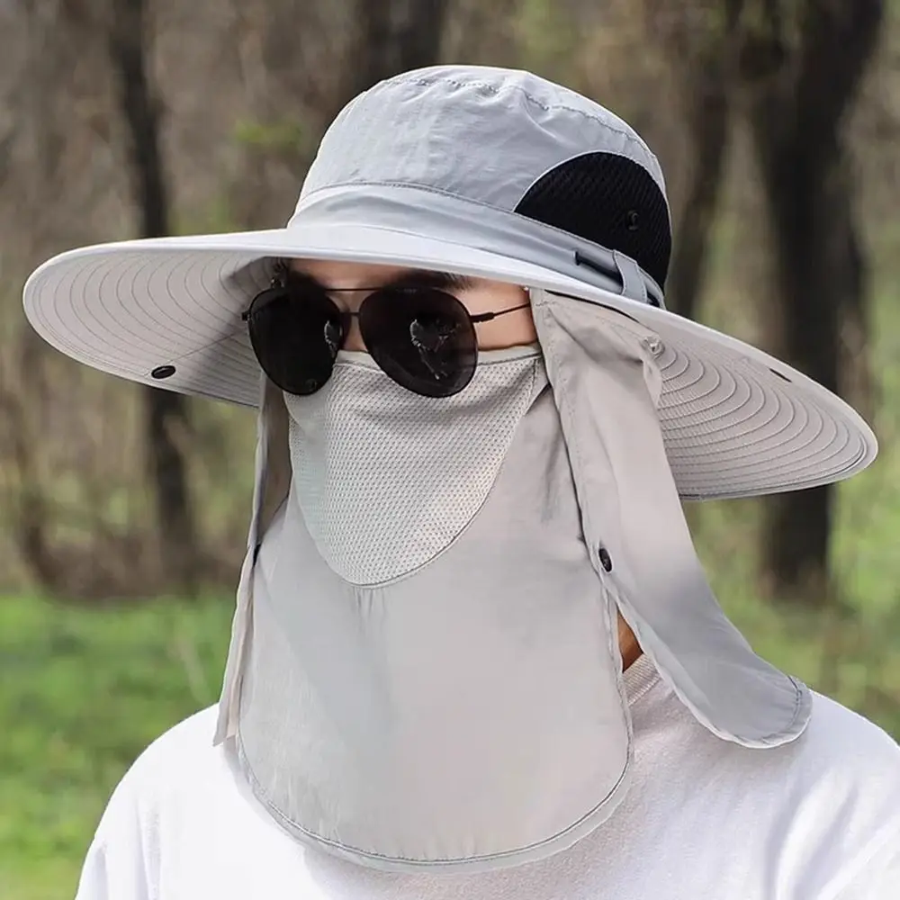 Foldable Neckline Mask Man Sun Hat Mesh Wide Brim Summer Cover Face Cap Climbing Cap Face Mask Outdoor Fishing Cap Man