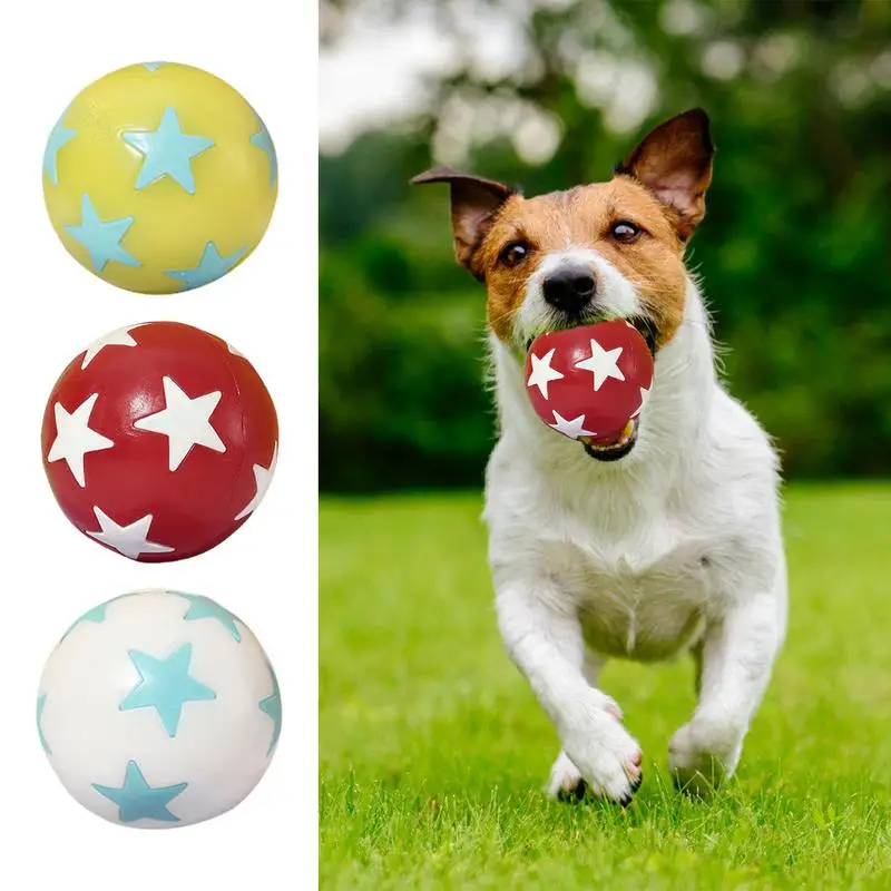 Dog Chew Ball Light Up Elastic Chew Toy With Star Pattern Soft Pet Supplies Chewable Ball 6cm For Veterinary Hospitals Pets Cats