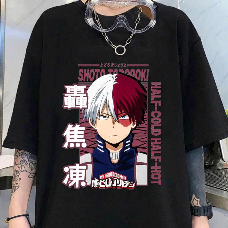 Anime New Fashion Todoroki Shoto Cool Pattern Printed T-Shirt Men's Street Outdoor High Quality Round Neck Shirt Summer T-Shirt