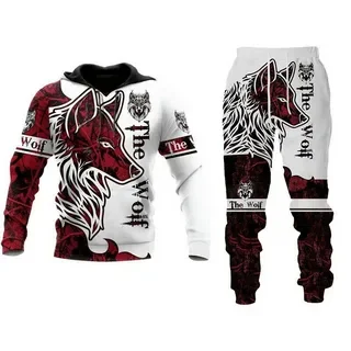 3d Dier Wolf Print Hoodies Sets Sweatshirts Broek Sets Casual Heren Kleding Oversized Hoody Lente En Herfst Heren Trainingspak