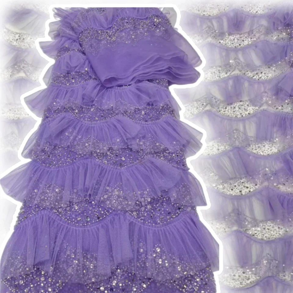 

Elegant French Mesh Beads Embroidery Sequins Net Lace High QualityAfrican Beaded Tulle Lace Fabrics For Wedding Dresses CC1546