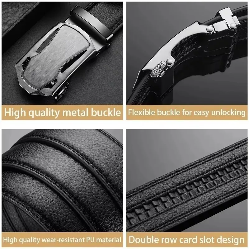 1pcs Men's Belt Metal Automatic Buckle Brand Fashion High Quality Luxury Belt for Men Famous Work Business Black PU Leather Belt