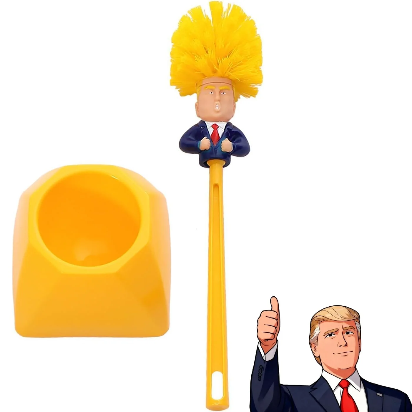 

Funny Trump Toilet Brush with Long Handle, Novelty Toilet Cleaning Brush Holder Set, Political Gag Gift for Bathroom Humor Lover