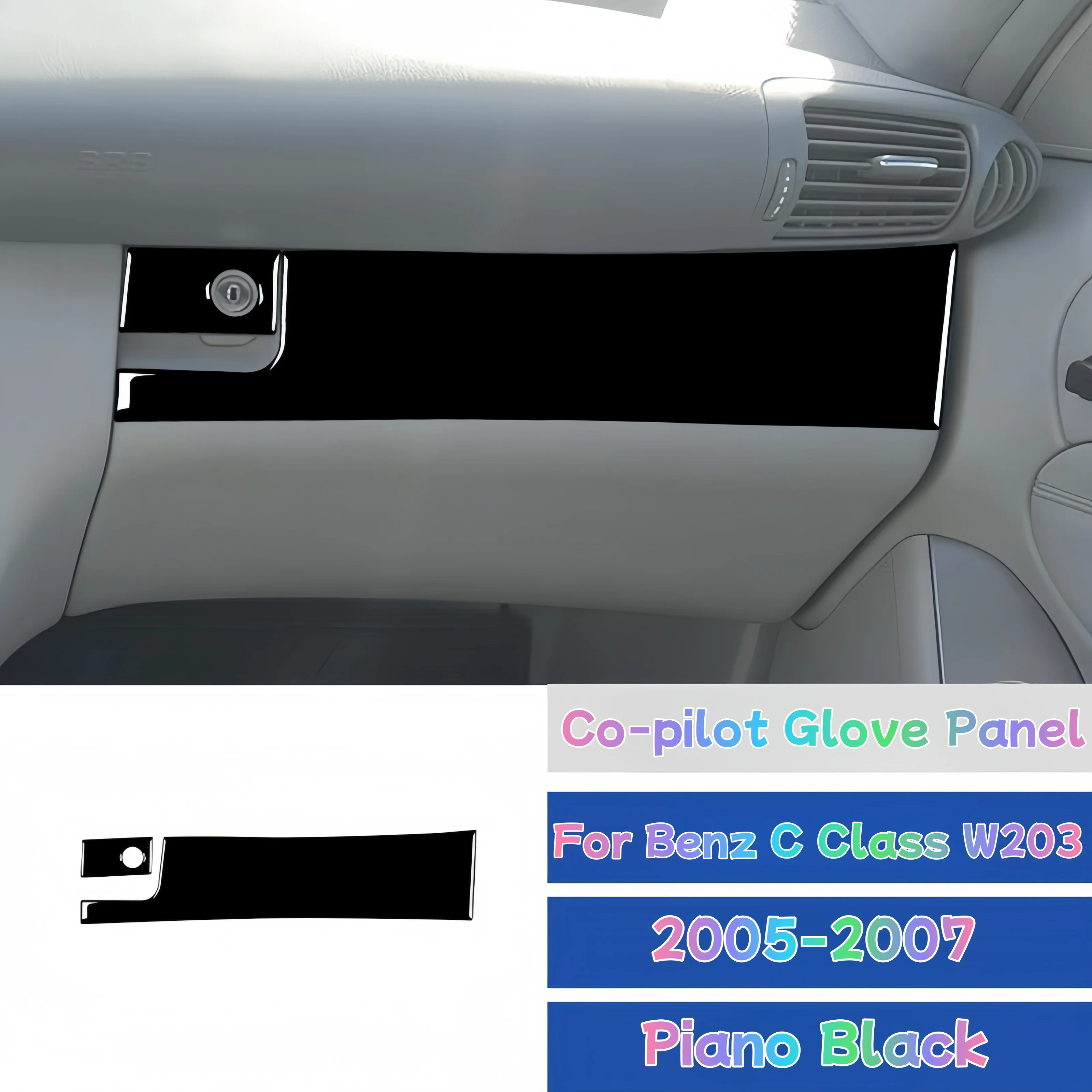 

For Mercedes Benz C-Class W203 2005-2007 Piano Black Interior Car Copilot Glove Box Panel Strip Trim Sticker Auto Accessoires