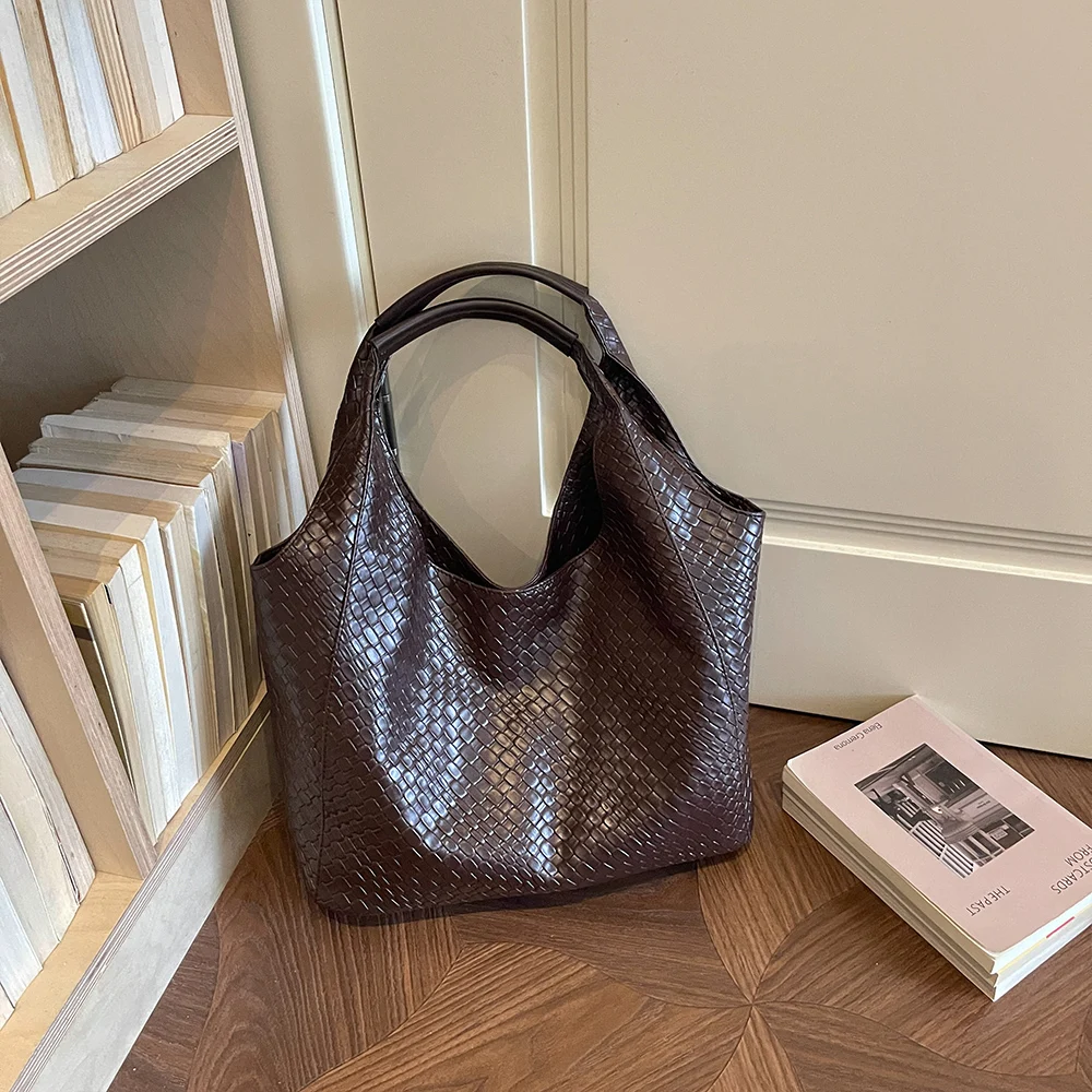 Hobo-Schultertasche, gewebte Textur, großes Fassungsvermögen, mit Magnetverschluss, elegant für den täglichen Arbeitsweg und zum Einkaufen in der Stadt – Detail 17