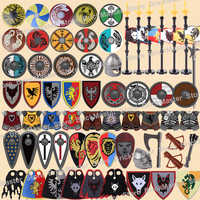 MOC Medieval Military War Castle Knight Army Shield Armour Weapon Accessories Building Blocks Warrior Cloak Flag Sword Brick Toy