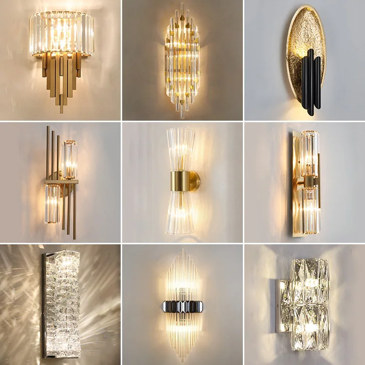 Luz de Parede Moderna de LED em Aço Inoxidável para Quarto e Corredor, Simples e com Cristal