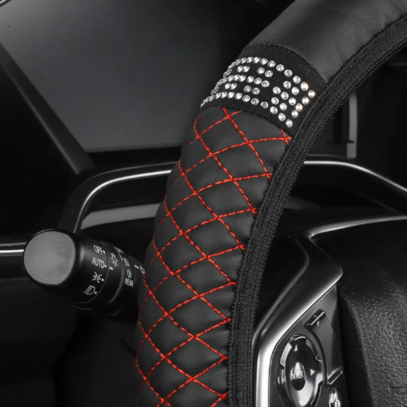 Car steering wheel cover PU fashionable color diamond-encrusted universal embroidery elastic for all seasons without inner ring