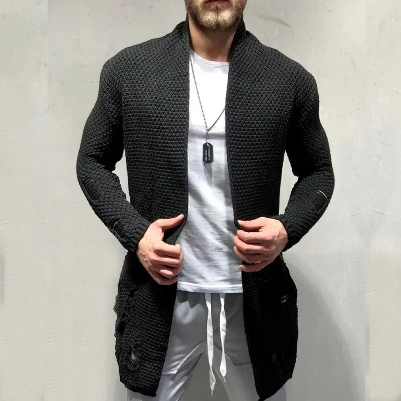 Men's Mid-to-long Cardigan for Autumn and Winter, European and American Fashion, Loose Fit, Long-sleeved Knitted Sweater Coat