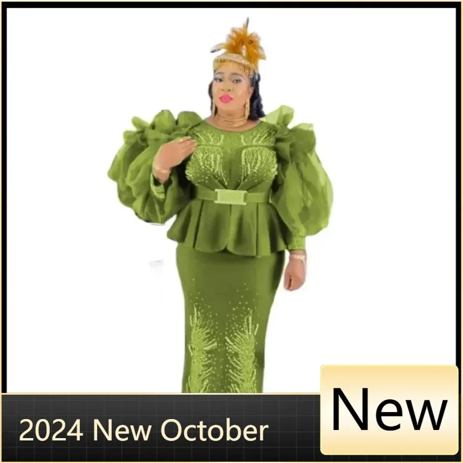 

Plus Size African Party Evening Dresses for Women Elegant Autumn African Long Sleeve Diamond Wedding Christmas Dress Outfits