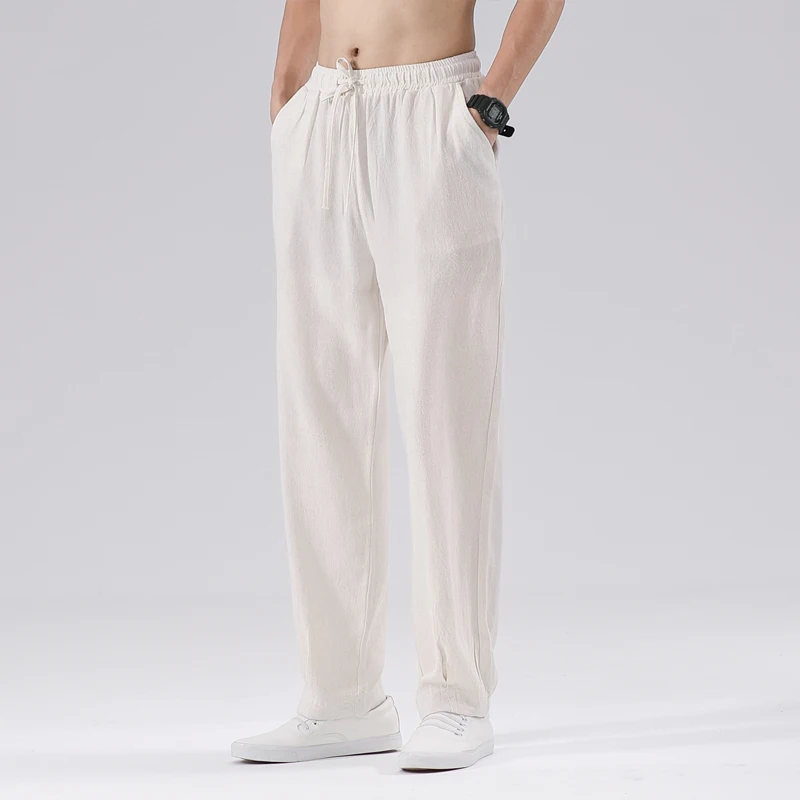 

Summer Thin Linen Men's Casual Pants Straight Leg Loose Long Trousers Cotton Linen Youthful Vitality Style Sportswear