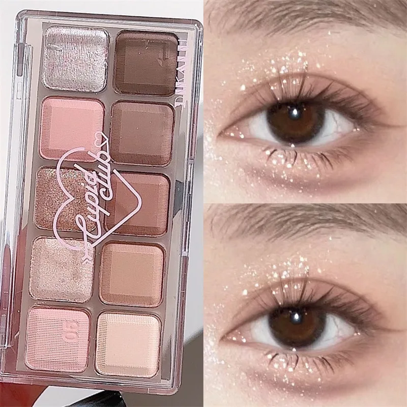 Paleta de sombras com glitter rosa, fosca, duradoura, bloqueio de cor, paleta de maquiagem coreana, à prova d'água, maquiagem cosmética, 10 cores