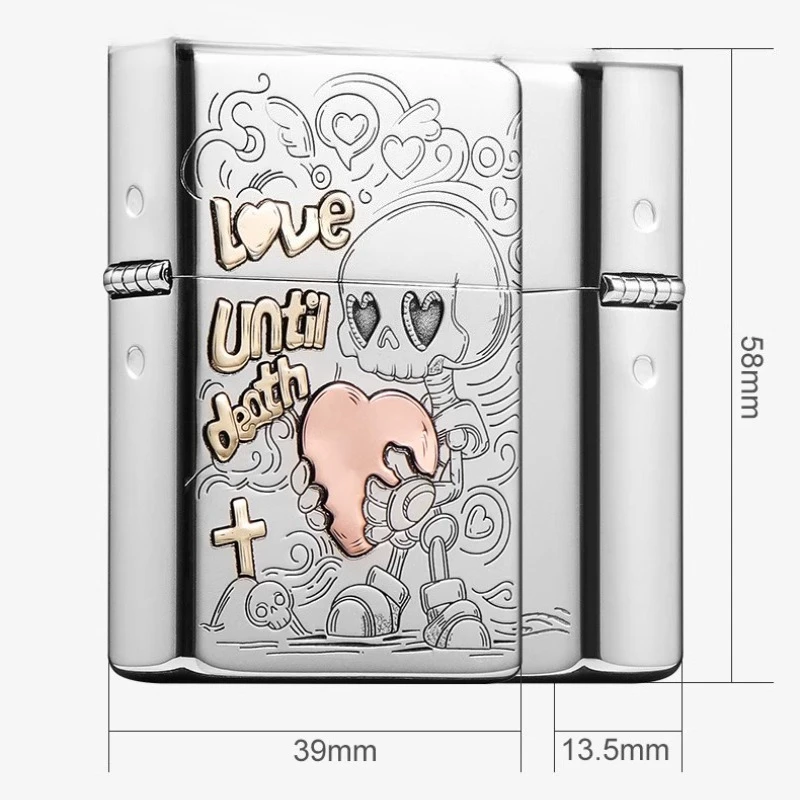 Zoro Nuova Intaglio 902 Ottone/Nichel Bianco Amore fino alla Morte Intaglio 3D Antivento Accendino Piccolo Strumento da Uomo Accessori per Fumatori