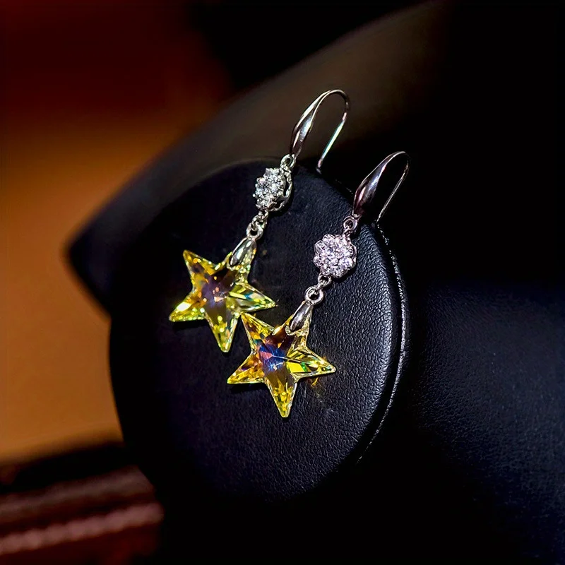Fashionable Shiny Synthetic Crystal Star Long Pendant for Women Elegant Earrings Suitable Weddings Daily Parties Jewelry Gifts