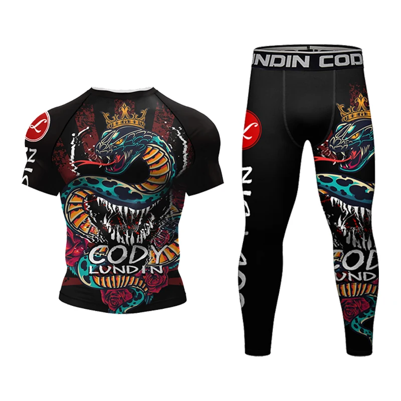 Koszulka Jiu jitsu Kimono MMA T-shirt odzież sportowa zestaw męskich koszulek bokserskich Bjj spodenki Muay Thai koszulki kompresyjne