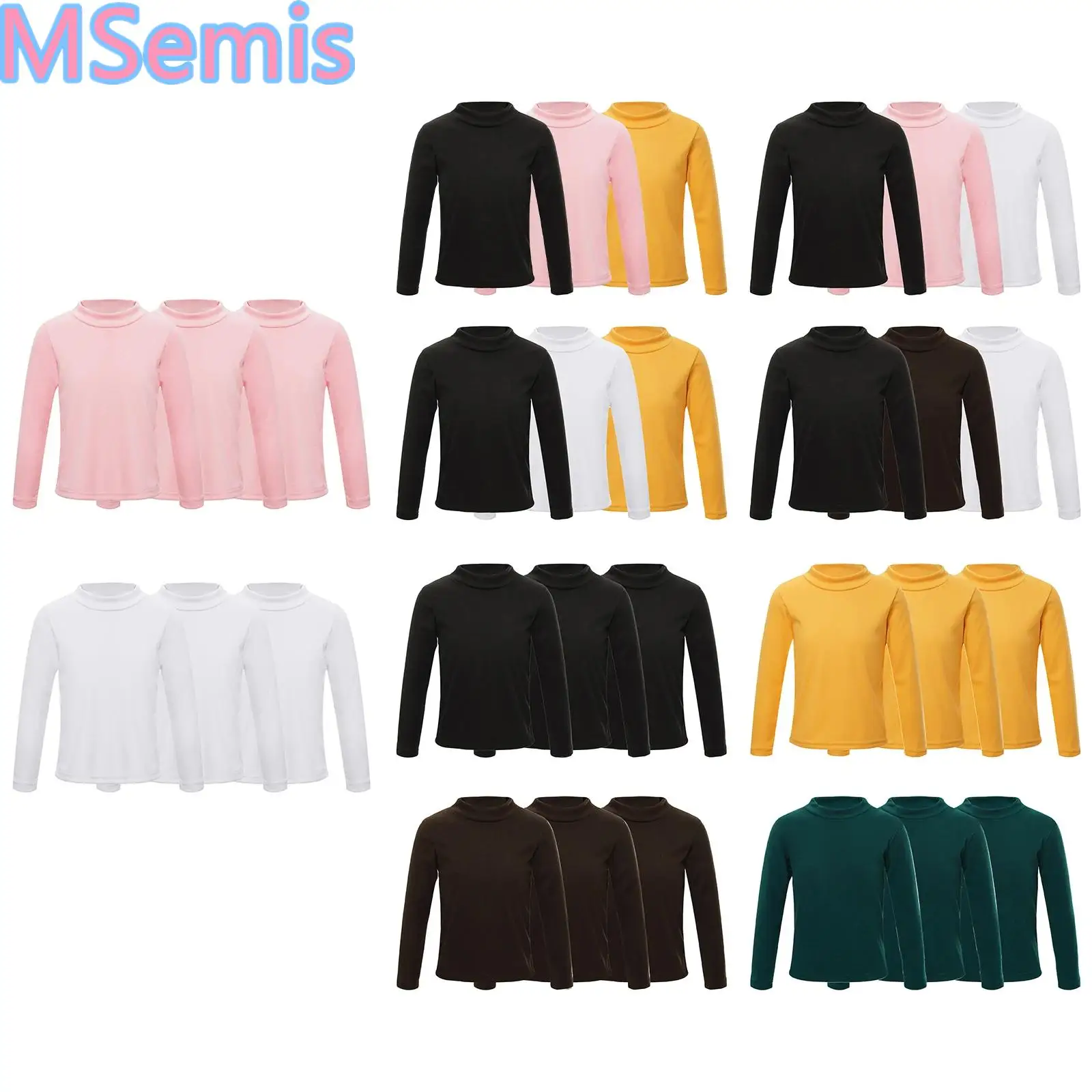 

3Pcs Unisex Kids Boys Girls Mock Neck T-shirt Warm Undershirt Solid Color Long Sleeve Thermal Underwear Tops Homewear Nightwear