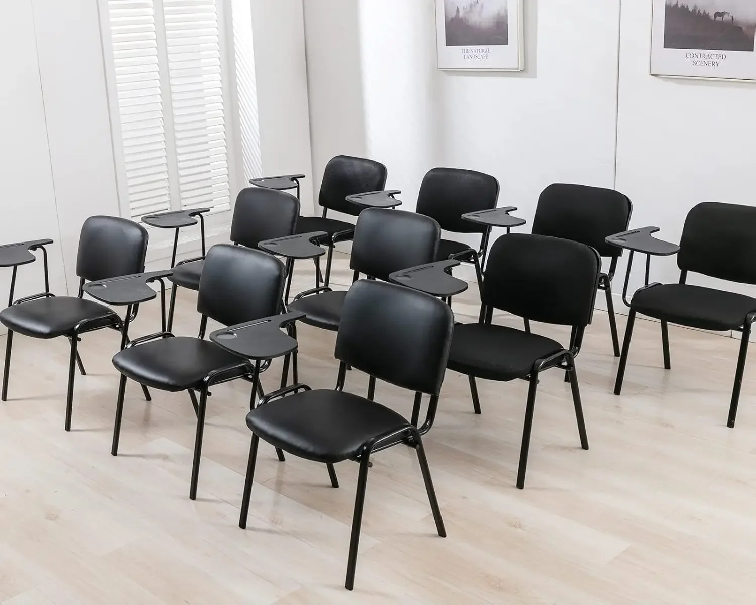 Tablet Arm Chairs Set of 10, Mesh Office Waiting Room Chairs Guest Nesting Stacking Chairs, Reception Chairs with Flip-Up Table