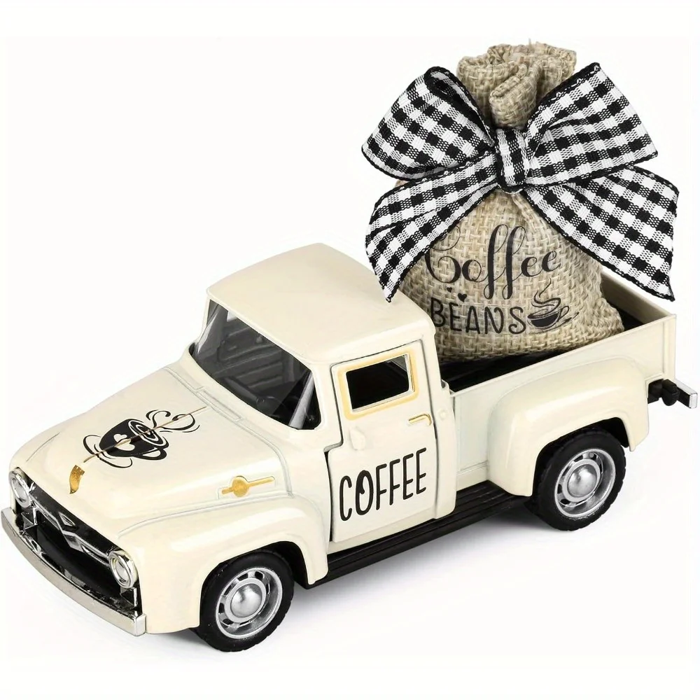 Alloy Vintage Coffee Truck Mini Casting Farmhouse Decor with Bean Bag Non Electric Desktop Accessory for Coffee Bar Display