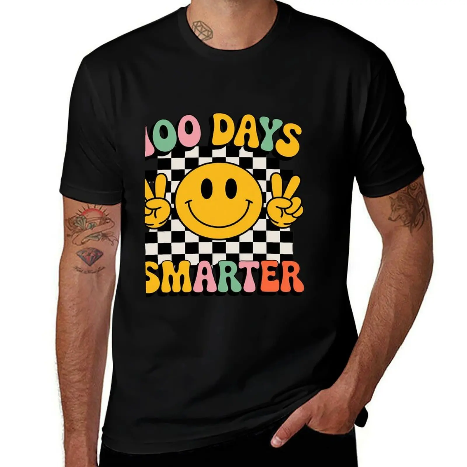 

Футболка «100 Days Smarter», милое улыбающееся лицо, хиппи, 100-й день школы, простая мужская футболка большого размера, мужские футболки