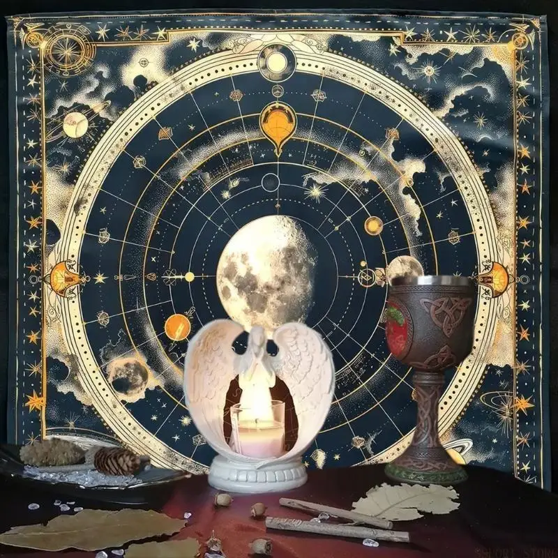 

U2JB Tarot Tablecloth Altars Cloth Moon Planet Astrology Tablecloth Decoration