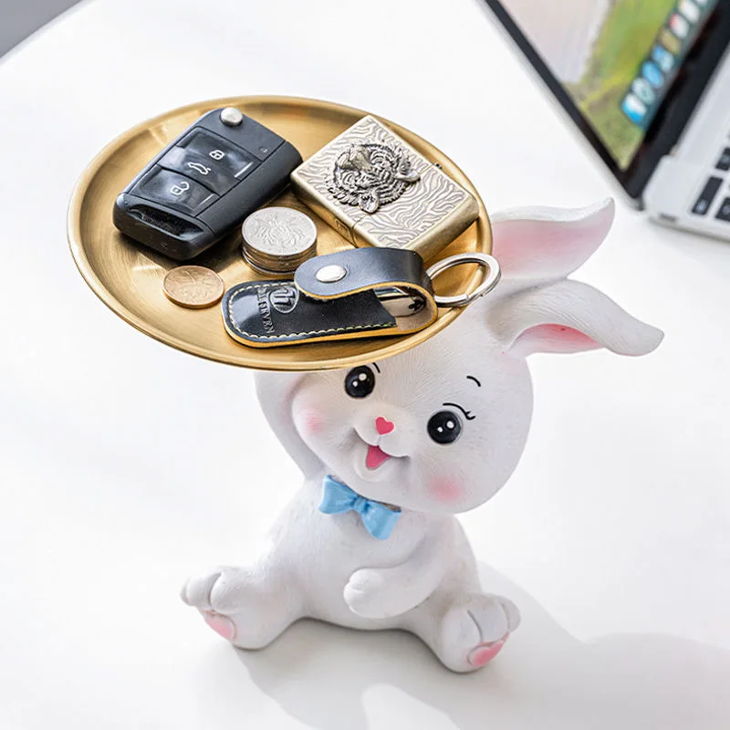 

New Bunny Statue Cute Cute Mini Rabbit Keys Sundries Storage Tray Vibrant Color Rabbit Figurine Tray Household Accesso