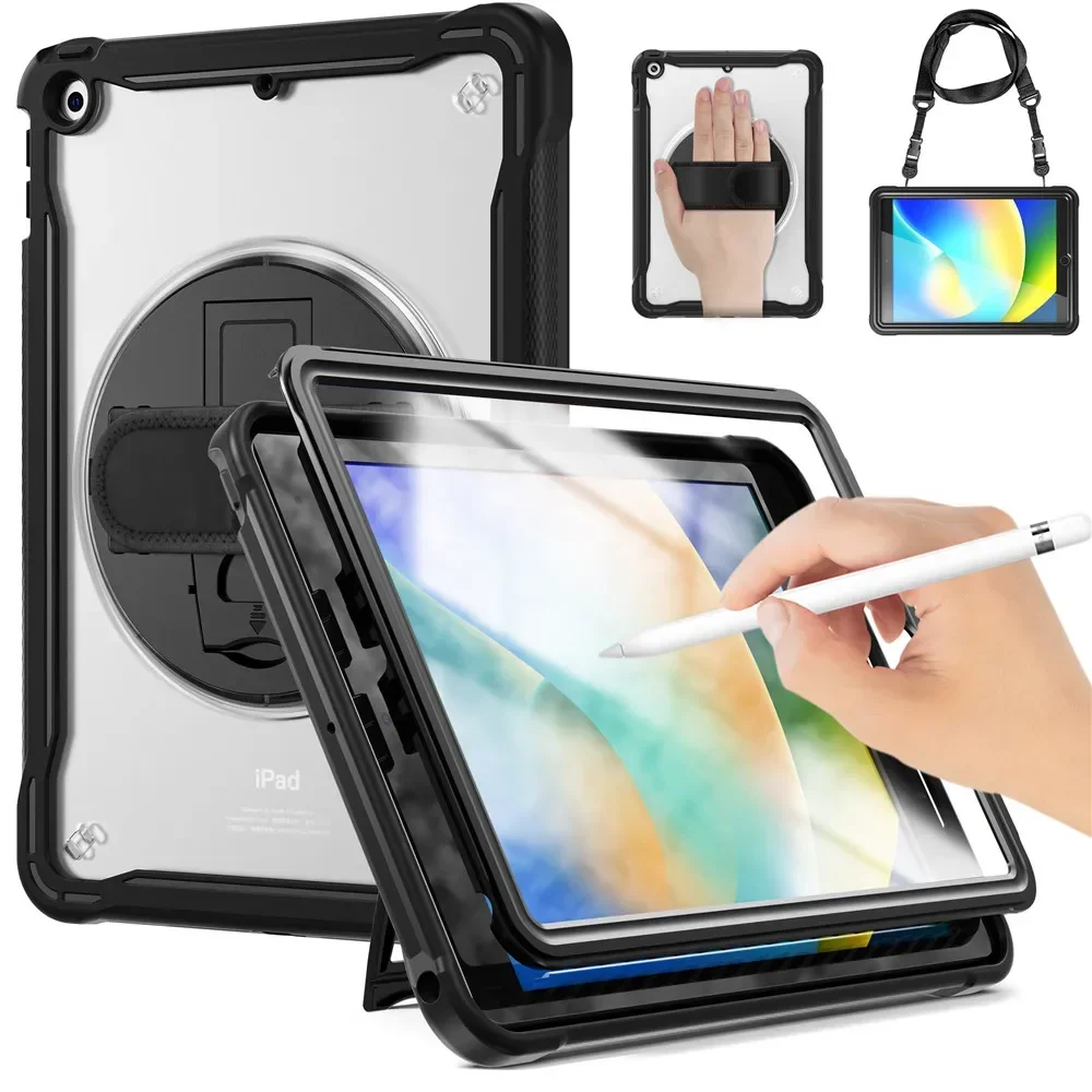 

Shockproof Case For iPad Air 2 Pro 9.7 5th 6th 10.2 7th 8th 9th 10.9 10 10th Generation Tablet Cover+PET Screen Protector+Strap