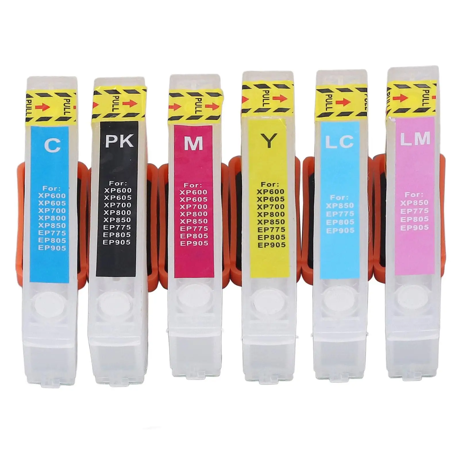 6 Pack Refillable Ink Cartridges: Black, Cyan, Magenta, Yellow, Light Cyan & Light Magenta for Printer Replacement