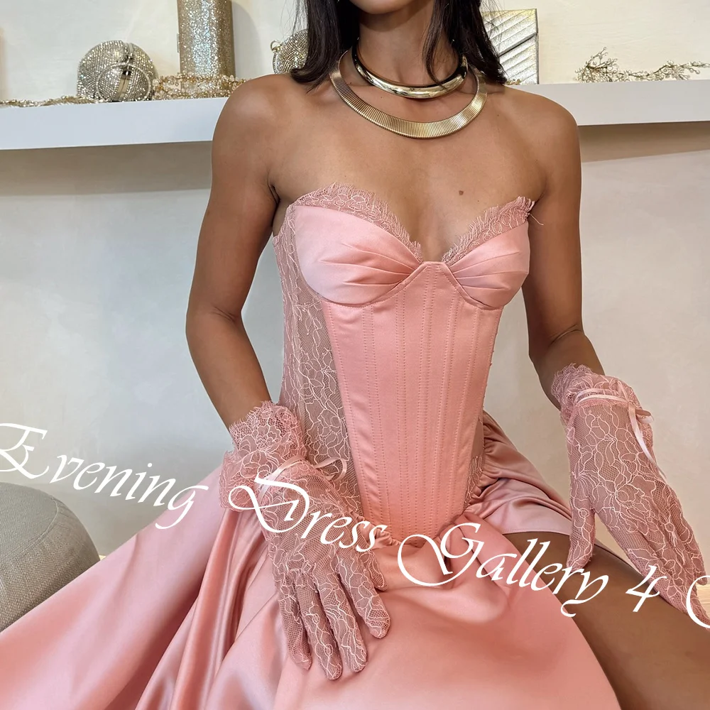 Customized Elegant Lace Draped Sweetheart Floor Length Side Slit платье вечернее A-Line Satin Sleeveless Vestidos Para Mujer