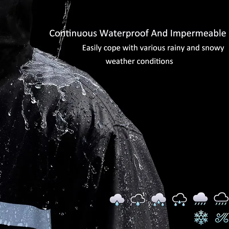 Herren-Regenanzug mit Kapuze, bestehend aus Jacke und Hose, wasserdicht, mit reflektierenden Streifen, Regenmantel für Motorradfahrer, Radfahrer, für Outdoor-Aktivitäten und als Arbeitskleidung bei Regen. – Detail 2