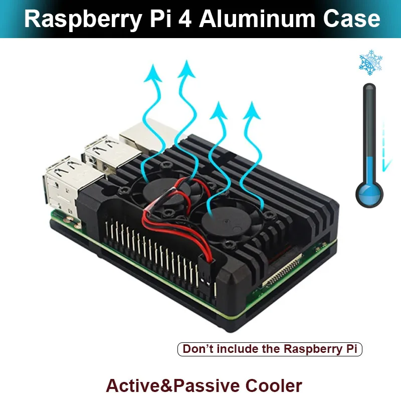 Obudowa ze stopu aluminium Raspberry Pi 4, podwójne wentylatory CNC, aktywna obudowa chłodząca, opcjonalne radiatory, metalowa obudowa ochronna do