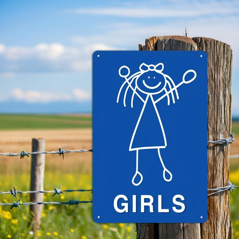 Iron Material Girls Restroom Sign Metal Plaque, Unframed 20.32x30.48cm Outdoor Wall Art, No Electricity Needed, Playful Bathroom