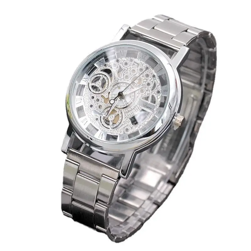 New see-through skeletonized steel band watch quartz wristwatch men's watches gift watches