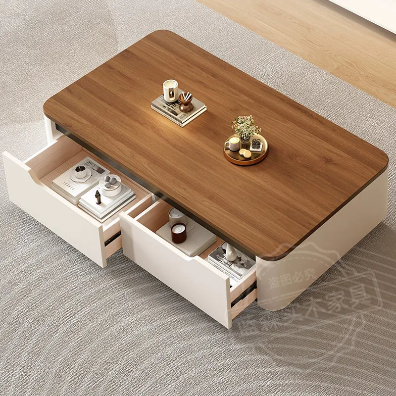 Aesthetic Space Saving Coffee Table Drawers Organizer Storage Designer Side Table Wood Decoration Mesa Auxiliar Home Furniture