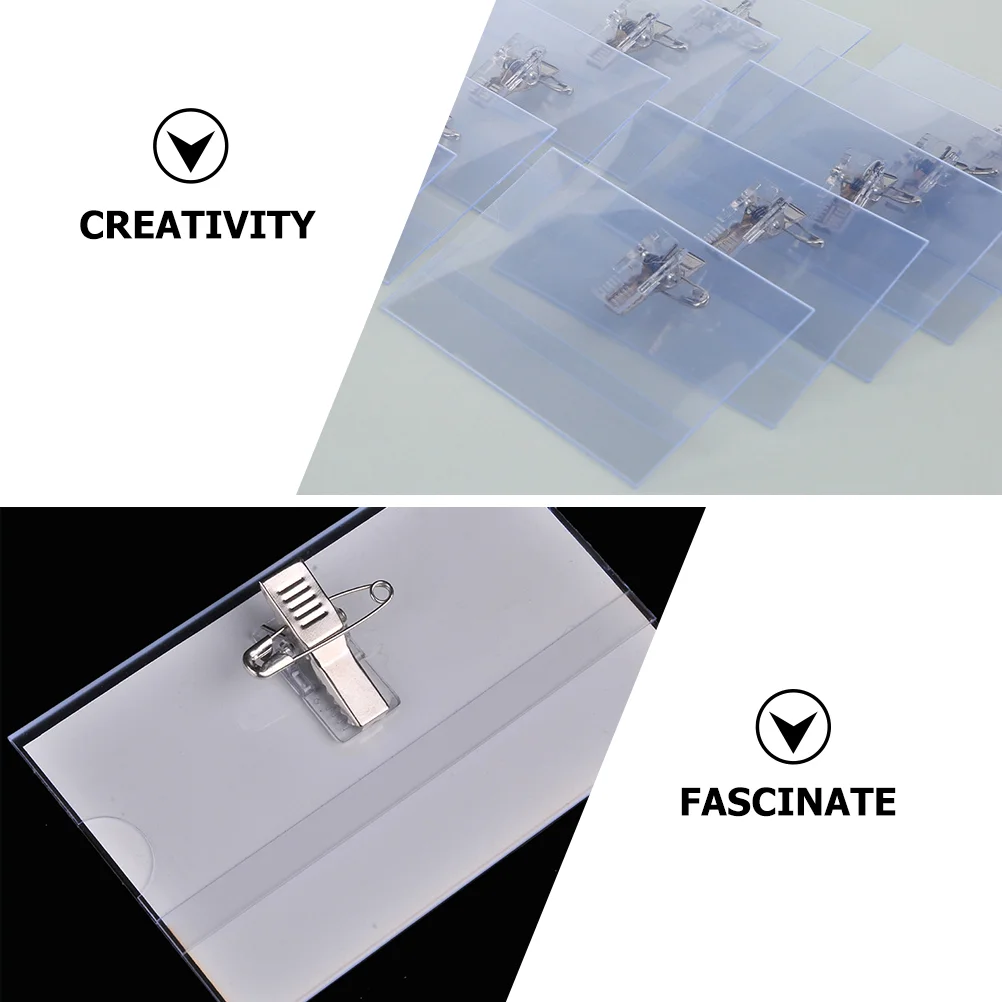 50 Pcs Transparent Badge Labels Name Tags with Clips Work Id Holder Pvc Chest Card Holders Staff