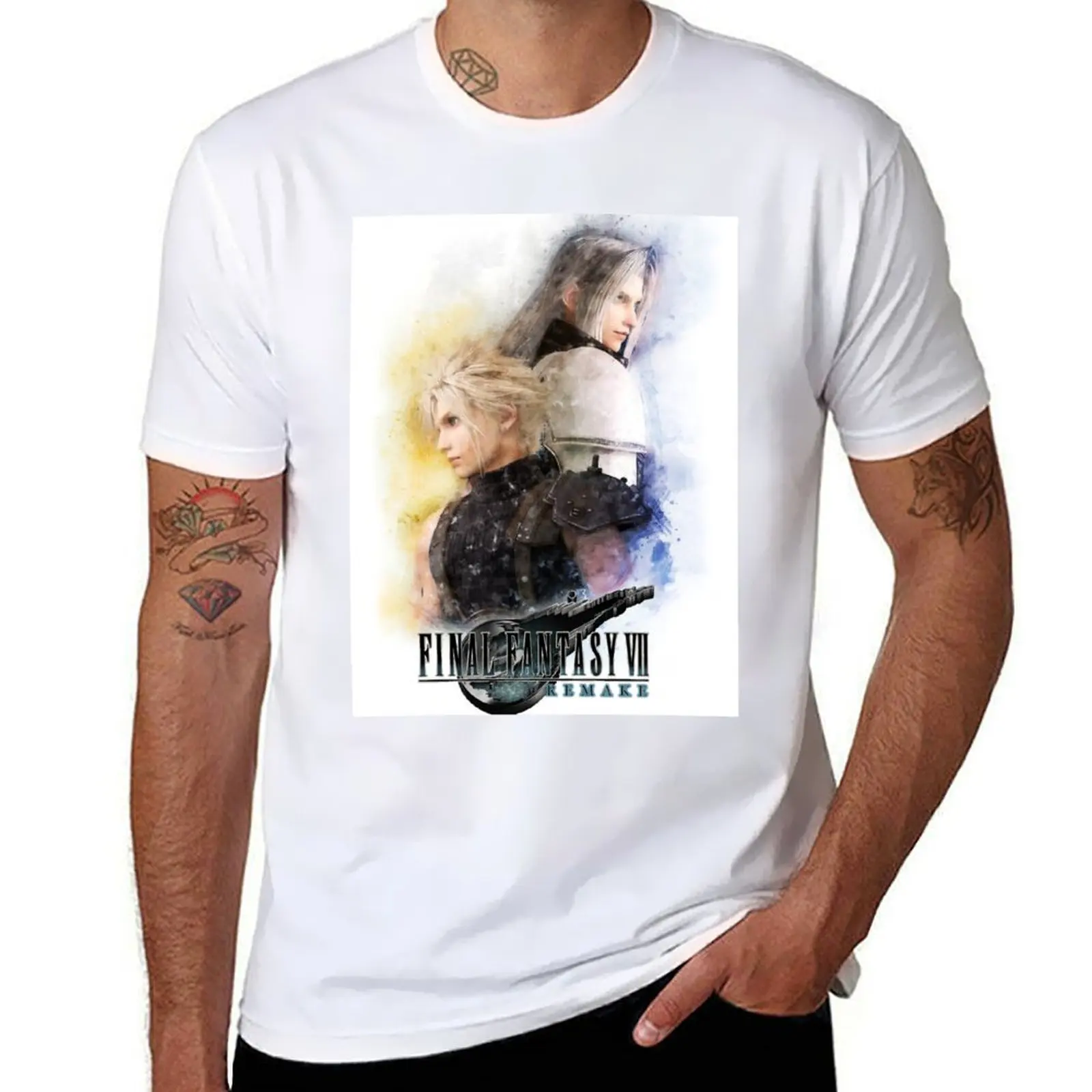 

Watercolor portrait of Cloud Strife and Sephiroth T-Shirt funny t shirts cotton t shirt for man 100 percent cotton T-Shirt