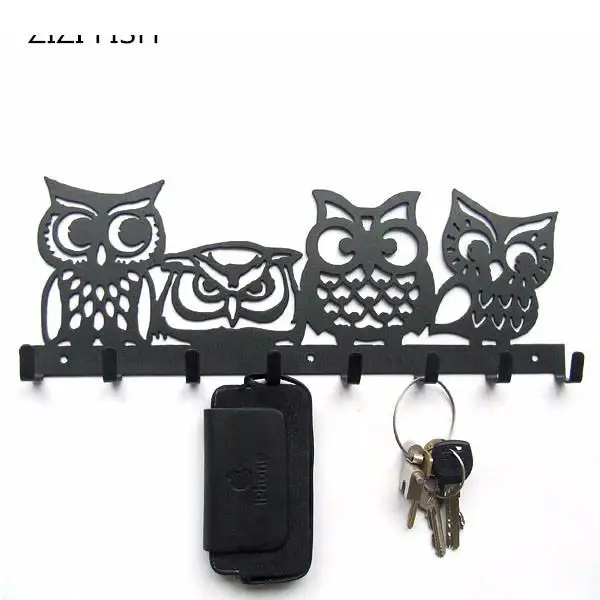 Bathroom Wall hanger Iron art owl Robe Hooks 8 Row Hook Coat Kitchen storage Towel Hat Clothes Cabinet Door