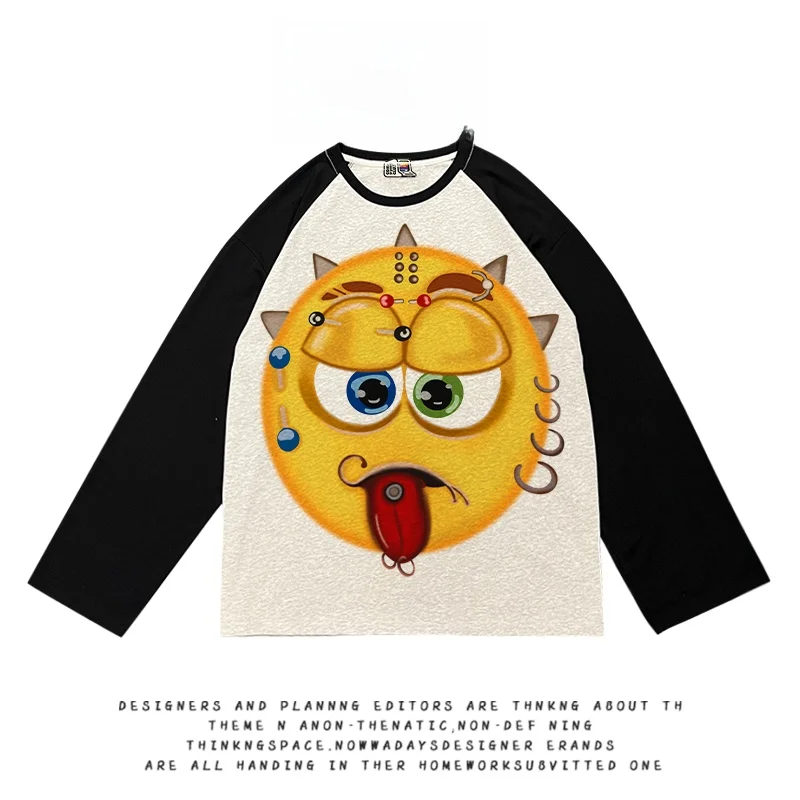 オールネイチャー-アメリカンスタイル-ストリートファッション-スポーティー-長袖tシャツ-カップル向け-個性的な個性-カジュアルウェア-男女兼用