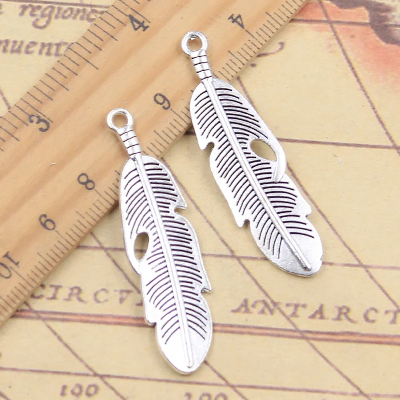 10pcs Charms Feather 49x13mm Tibetan Silver Color Pendants Antique Jewelry Making DIY Handmade Craft