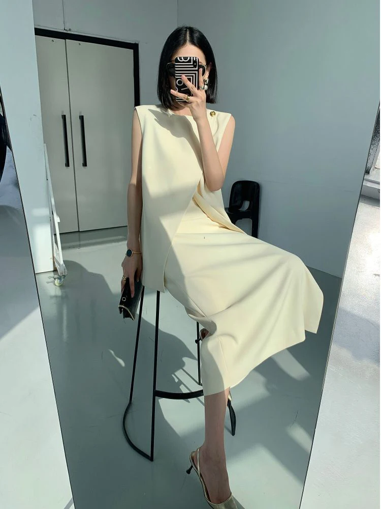 Summer Korean Elegant Fashion OL 2 Piece Sets Women Outfit Casual Vest Tops + High Waist Long Skirt Sets Summer Two Piece Suits