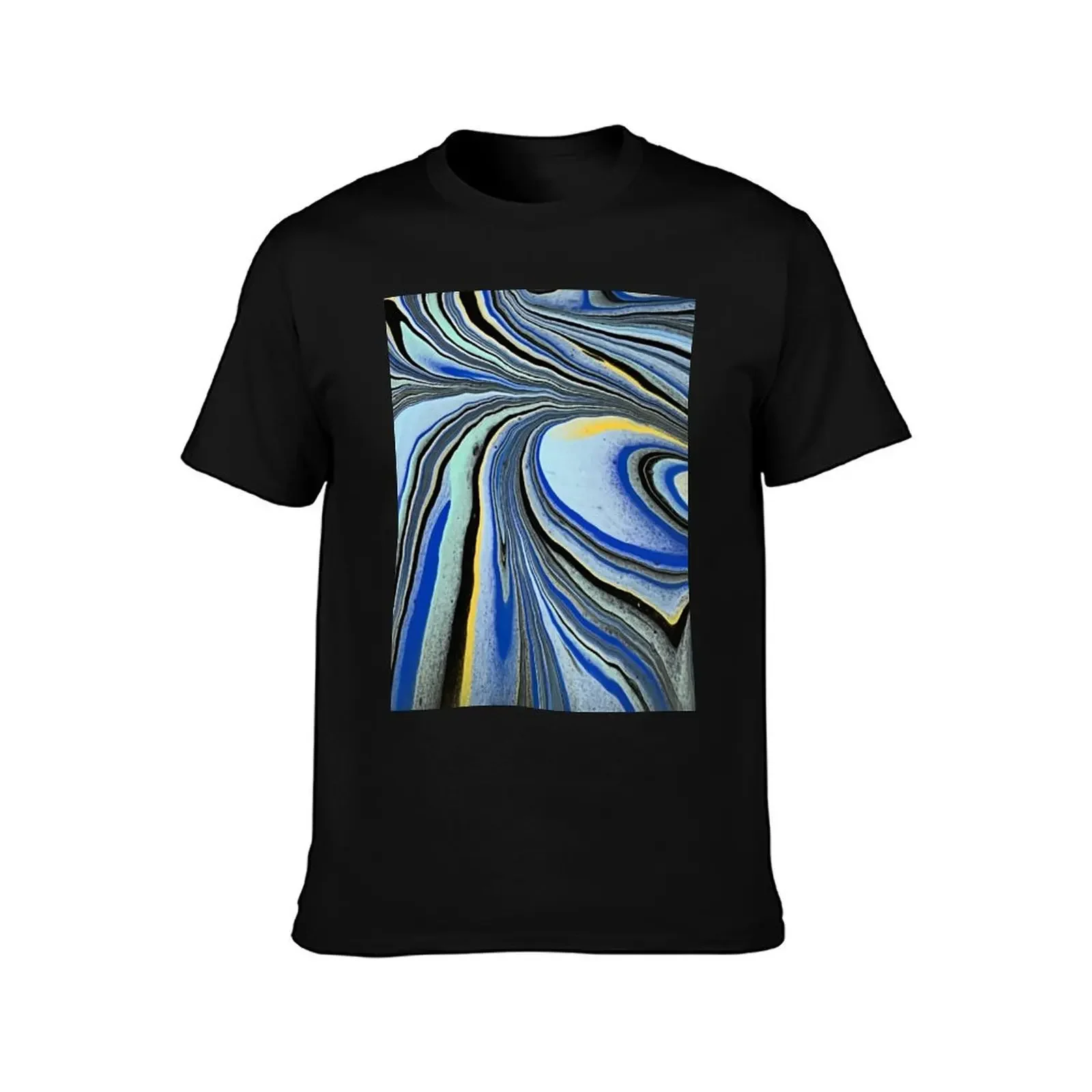 Blue, black and yellow marble pour T-Shirt graphic t shirt vintage Anime t-shirt Man t-shirt T-shirts man funny t shirts for men