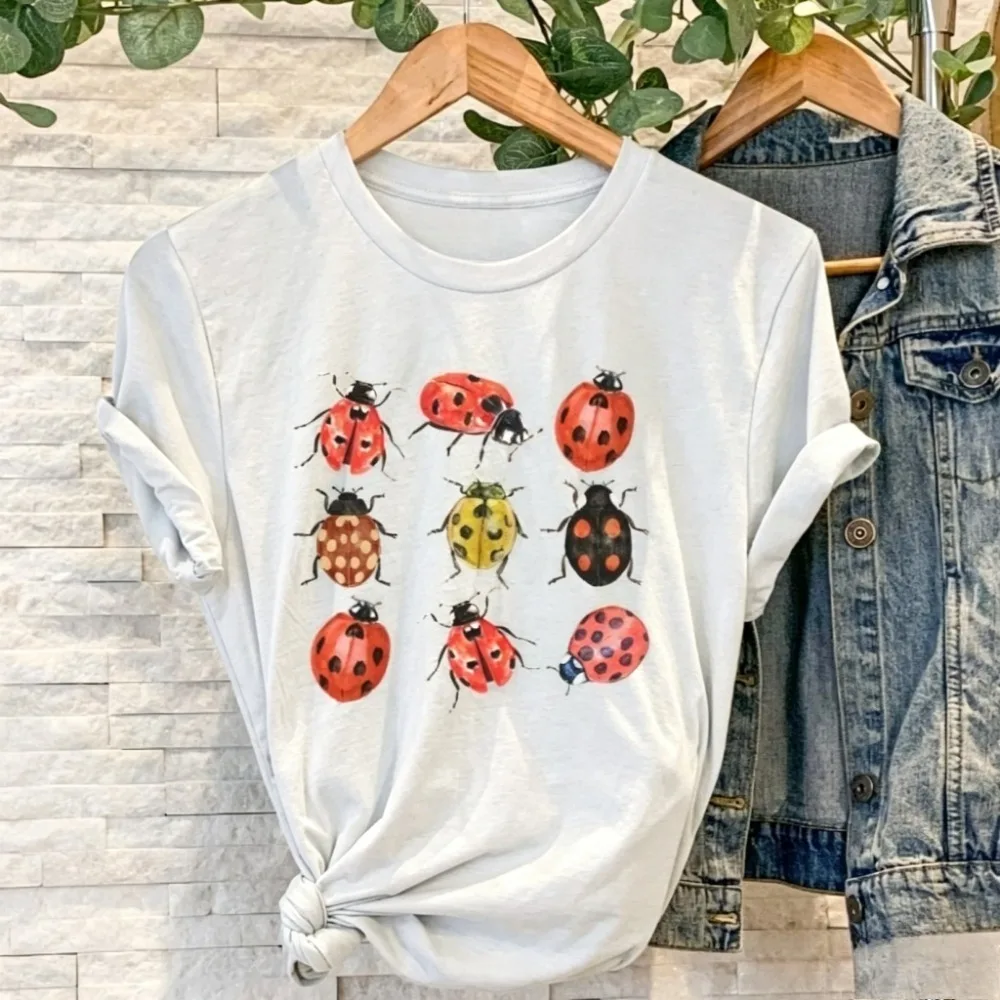 Ladybug Shirt Gift for Her Animal Lovers Tops Bug Tees Nature Life Nature Tops for Women Gardening Gifts Short Sleeve T Shirt