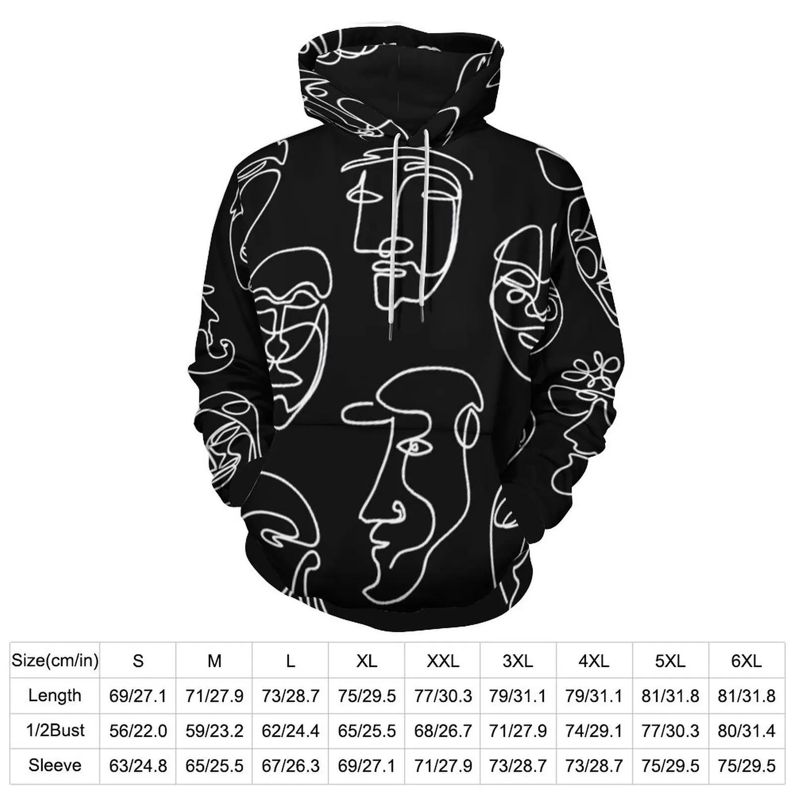 Single Line Face Design Hoodies Abstract Art Hip Hop Casual Hoodie Long Sleeve Kawaii Graphic Sweatshirts 4XL 5XL 6XL