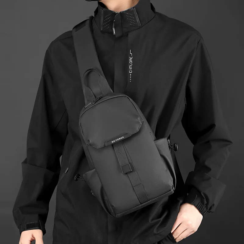Nylon Waterproof Sling Casual Man Chest Bag Larger Capacity USB Port Running Hiking Shoulder Crossbody Travel Works Daybag