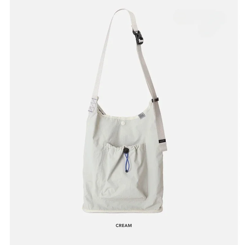 Niche Design Simple Lightweight Women's Bag Casual Drawstring Shoulder Bag 2024 Summer and Autumn  New Nylon Canvas Bucket Bag