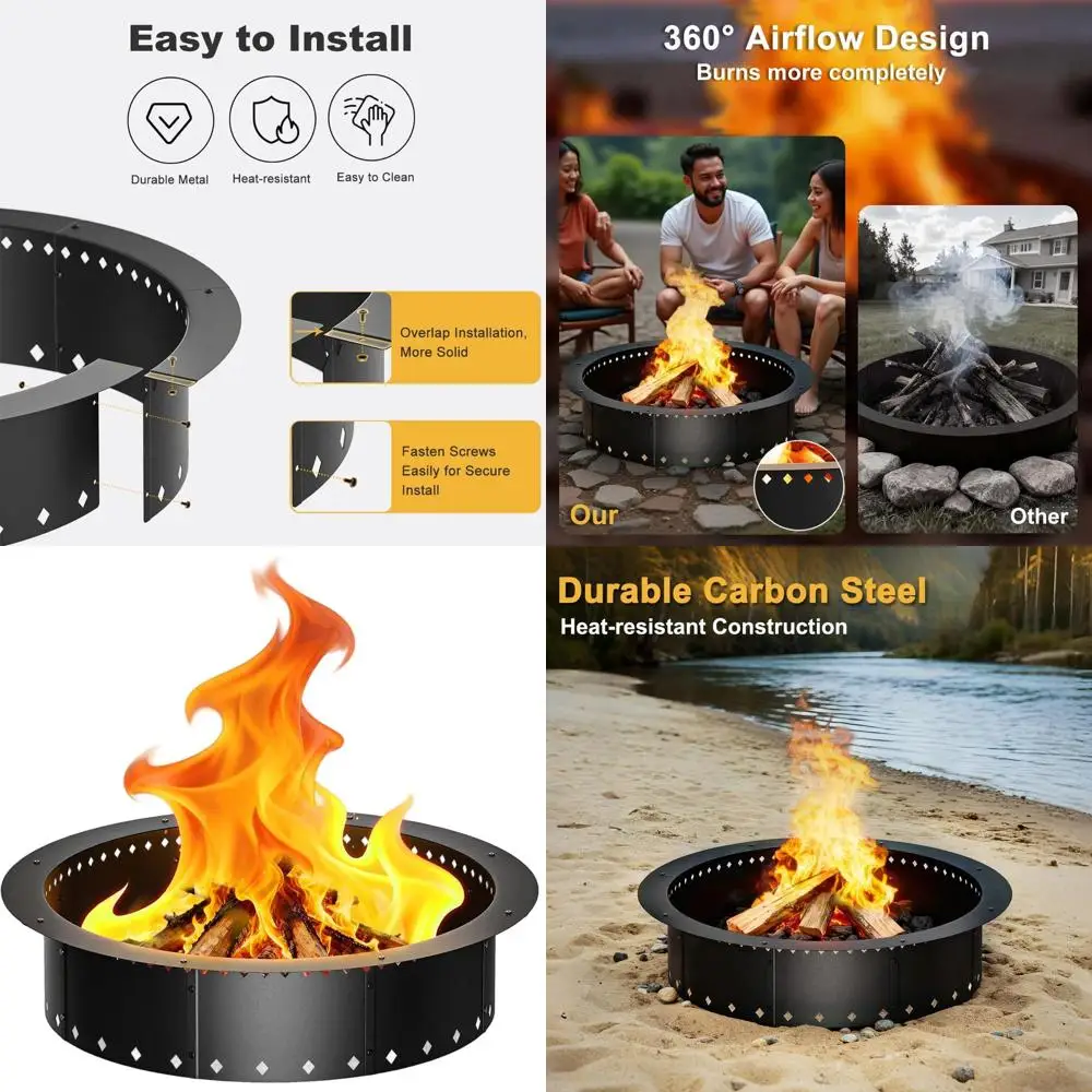 

Кольцо для костра на открытом воздухе, 36 дюймов, внутренний диаметр 30 дюймов, из цельной стали, для сжигания дров, DIY кольцо для костра для патио или заднего двора