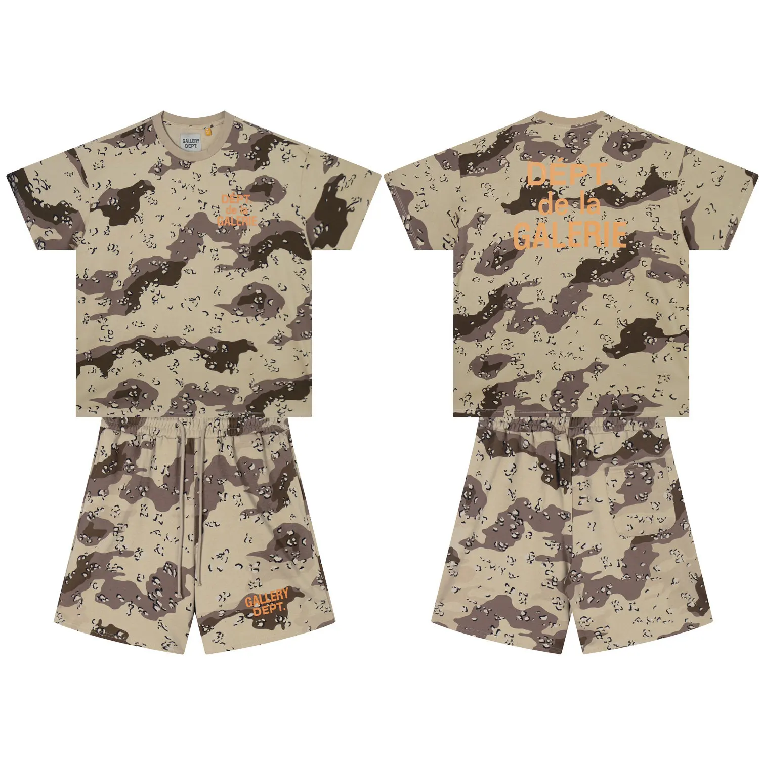 Gallery Dept Camouflage Summer Loose Casual Sportswear Short Sleeve T-Shirt Shorts Set