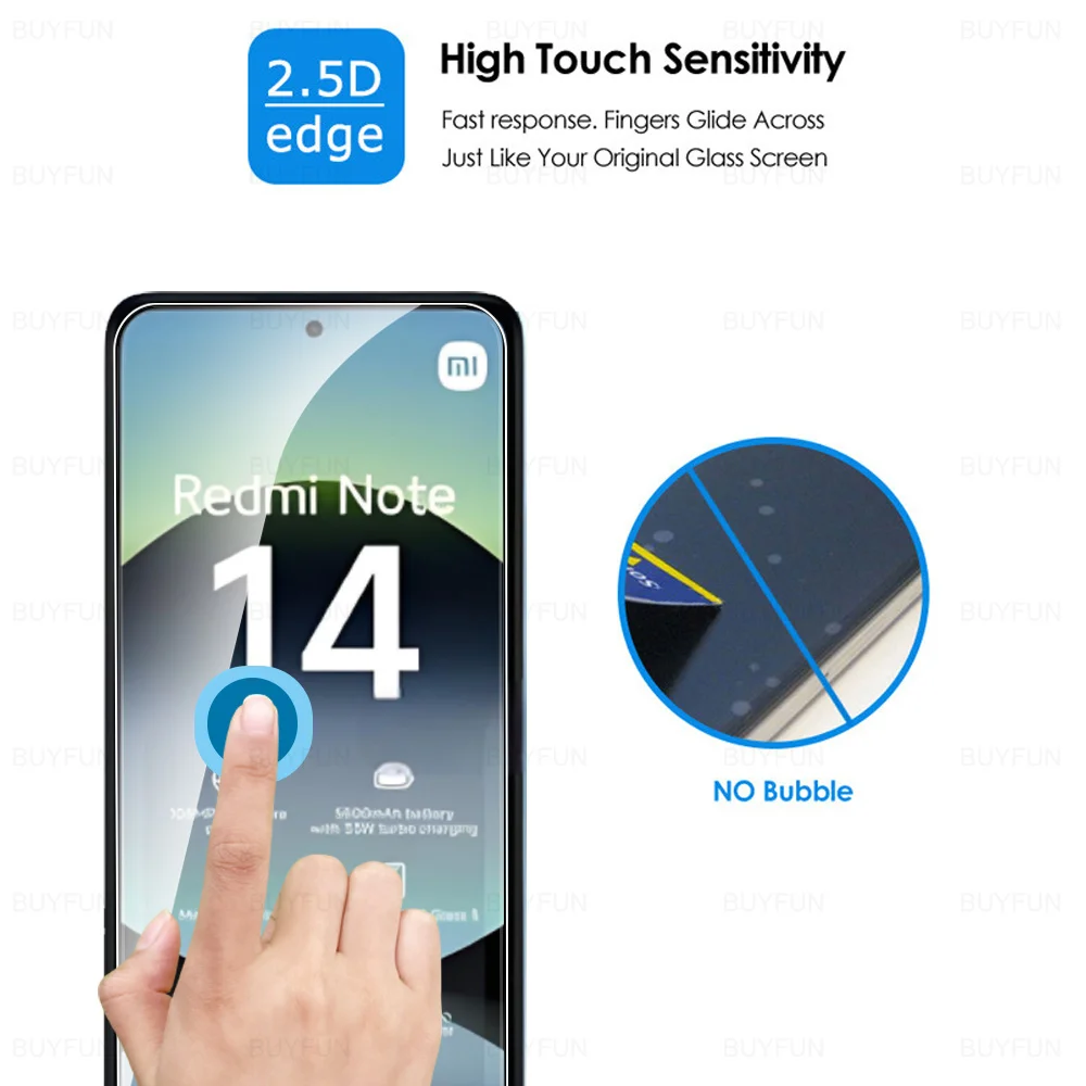 3Pcs กระจกนิรภัยป้องกันสําหรับ Xiaomi Redmi หมายเหตุ 14 Global RedmiNote14 4G Redmy Note14 5G คลุมทั้งหมดหน้าจอป้องกันฟิล์ม